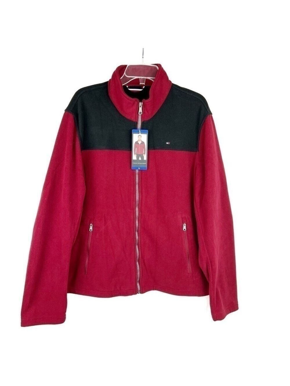 NEW-Tommy Hilfiger Classic ZipFront Polar Fleece Jacket In Contrast Colors Large